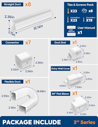 White 3-Inch 13Ft Mini Split Line Set Cover Kit - Decorative Pipe Hide