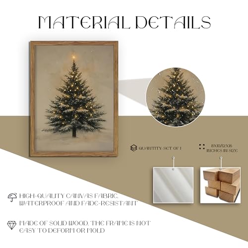 Vintage Christmas Tree Wall Art - 8x10 in Black Framed Rustic Pine Canvas