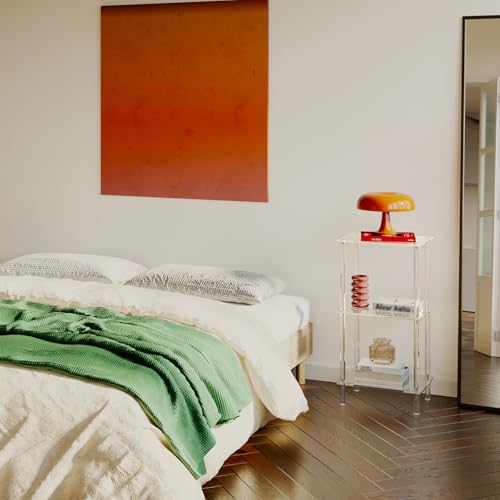 Aquiver Acrylic Tall Side Table 3-Tier ET-31 Inches for Small Spaces - Clear Bedside & Living Room Nightstand