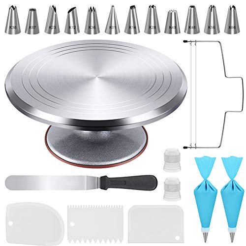 Kootek 12-Inch Aluminum Cake Turntable for Decorating & Baking Kit
