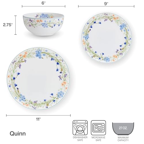 Mikasa Quinn Bone China 12-Piece Dinnerware Set for 4 - Lightweight & Chip-Resistant