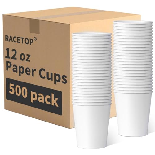 RACETOP White Disposable Coffee Cups 12 oz, 500 Pack - Hot & Cold Beverages