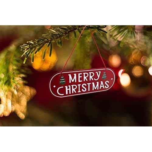 Merry Christmas Metal Hanging Sign Christmas Tree Ornaments, 12"x 5"