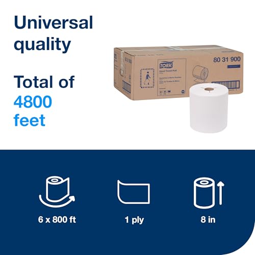 Tork Paper Hand Towel Roll White H80, 6 Rolls x 800 ft, 8031900