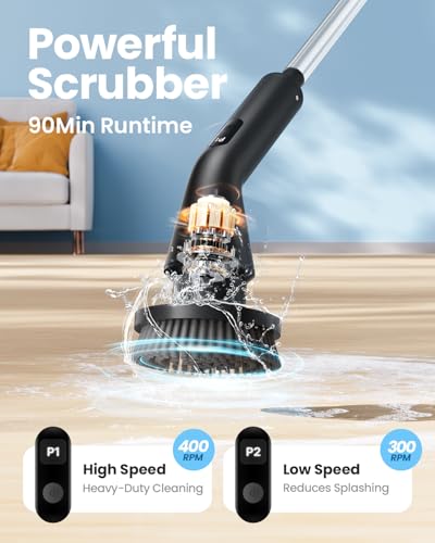 Leebein Black Electric Spin Scrubber with Extendable Handle and 7 Brush Heads