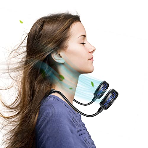 Neck Fan with 10000mAh Battery, 360° Rotation Hands-Free Wearable Portable Fan - Black & Blue