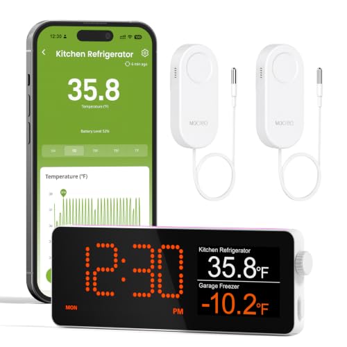 WiFi Freezer Thermometer Alarm with Digital Monitor Hub & 2 Sensors - App & Email Alerts