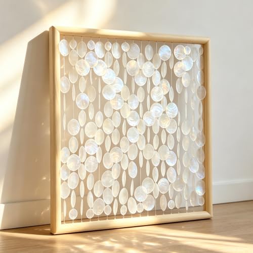 DHHOUSE 24x24 inch Handmade Capiz Shell Wall Art, Minimalist White