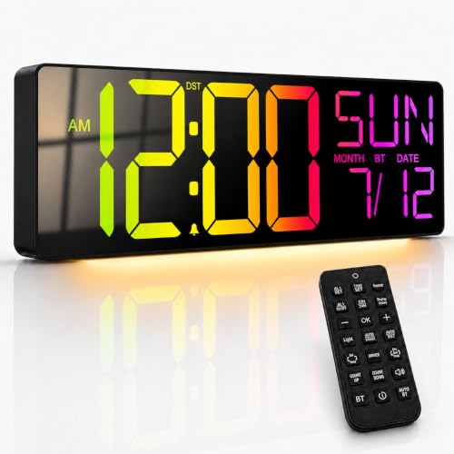 White 18-Inch Digital Wall Clock with Jumbo 5.4-Inch Numbers, RGB Lights & Temperature