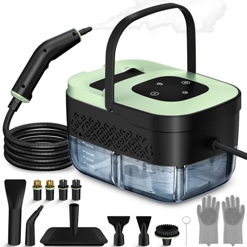 WSRYYCC Green Handheld Steam Cleaner with 16 Accessories, 6-Level Adjustable, 15s Heat-Up