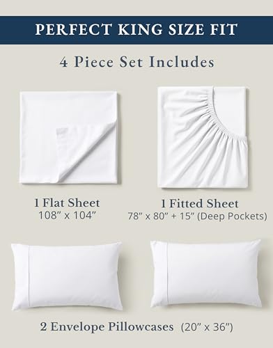 Lane Linen Organic Cotton King Sheets 4pc White - Cooling & Soft, Deep Pocket