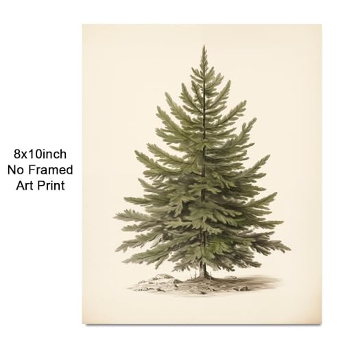 Jeecalart Vintage Christmas Tree Wall Art 8x10 Unframed Rustic Pine Print 10" x 8"