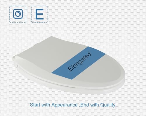 Elongated Toilet Seat Slow Close White 18.5 Inch No Baby Seat - Durable & Easy to Install