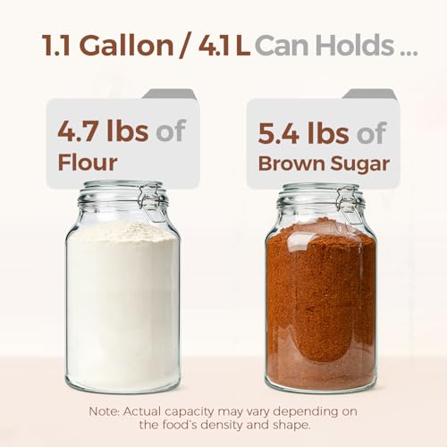 ComSaf Large Glass Jars with Airtight Lids 138 oz (1.1 Gallon) - 2 Pack, Wide Mouth