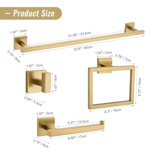 YACVCL 5-Piece Brushed Gold Towel Bar Set Wall Mount Bathroom Accessories