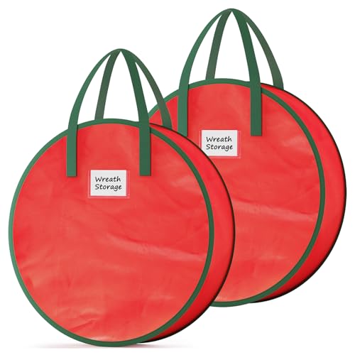Criusia Red 24x8 Inch Wreath Storage Bag with Handles & Dual Zipper - Holiday Organizer
