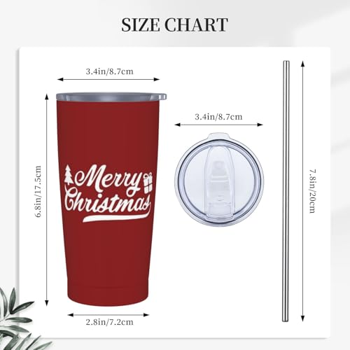 FEYAMYUN Merry Christmas 20oz Tumbler - Red White Stainless Steel Travel Mug with Lid & Straw