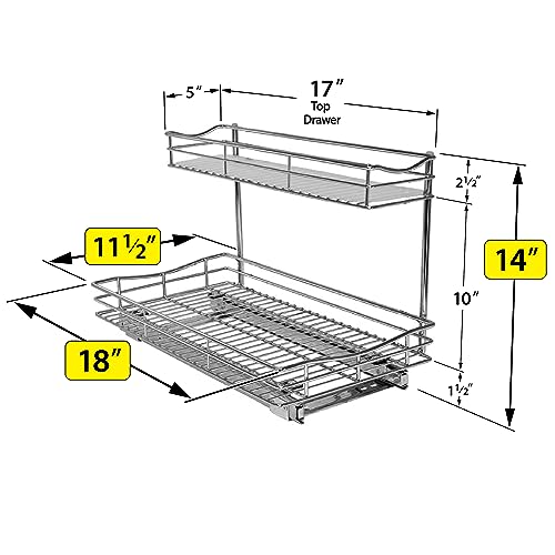Pull Out Under Sink Kitchen Cabinet Organizer 11.5W x 18D Chrome - Sliding Shelf for Cabinets & Undersink Storage