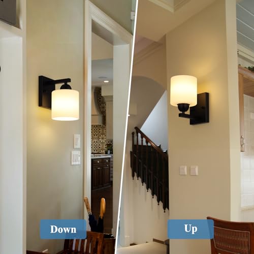 Matte Black Milk Glass Wall Sconce - 1 Pack Indoor Hardwired Wall Light Fixture with E26 Socket - Matte Black / 1 Light
