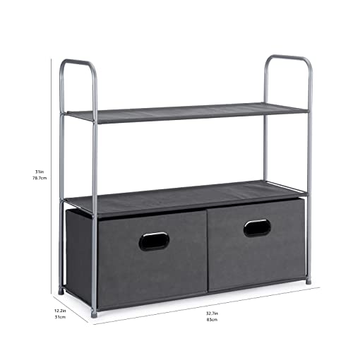 Freestanding Closet Organizer with Fabric Bins and Shelves - Grey, 32.7" x 12.2" x 31"