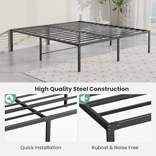 OLIXIS Queen Bed Frame with Storage, Heavy Duty 18 Inch Metal Platform Bed, Sturdy Support Slats, Noise-Free, No Box Spring Needed