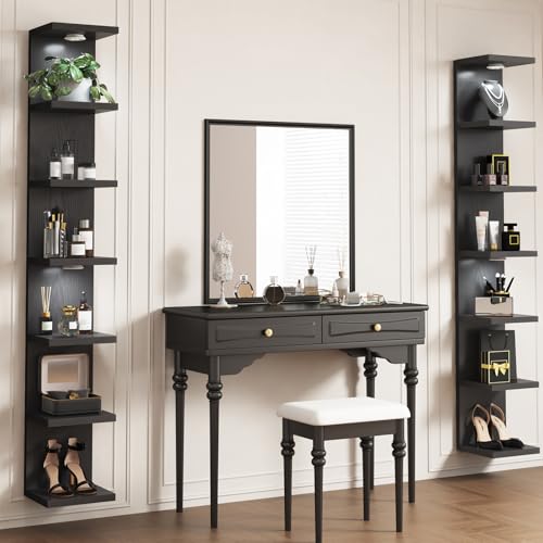 Fixwal 7 Tier Wall Shelf with LED Lights - Black Wall Organizer & Display