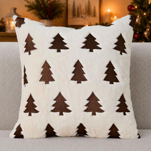 Allorry Christmas Pillow Covers 18x18 Inches Pack of 2 Beige Plush Holiday Decor