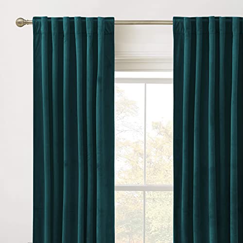 Peacock Blue Velvet Blackout Curtains 84 Inches for Bedroom Living Room - Set of 2