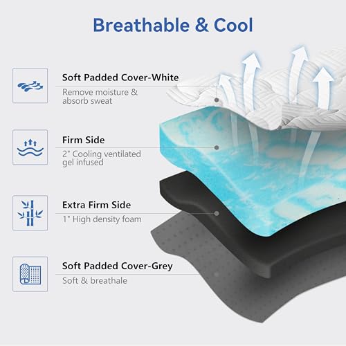 Vipbear Extra Firm Mattress Topper 3 Inch Full Size Reversible Support Pad