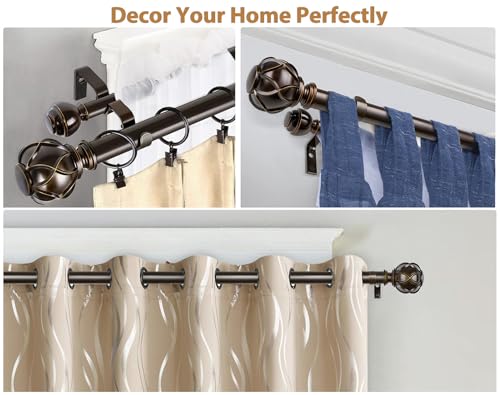 KAMANINA Double Curtain Rods for Windows 72 to 144 Inch, Adjustable,