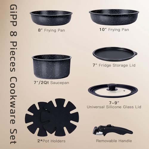 Ceramic Pots and Pans Cookware Set with Detachable Handle - Dark Gray 0801