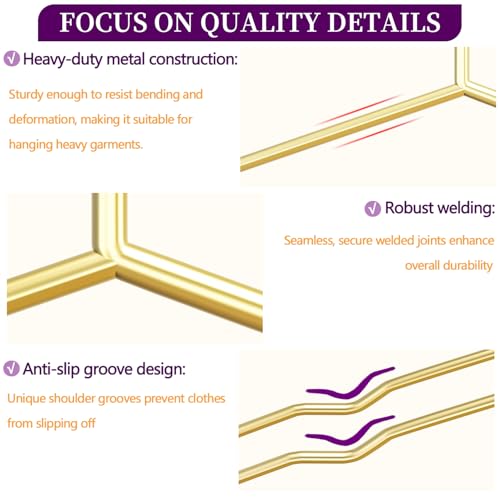40-Pack Gold Heavy-Duty Metal Hangers with 5 Clips - Space-Saving Slim Design