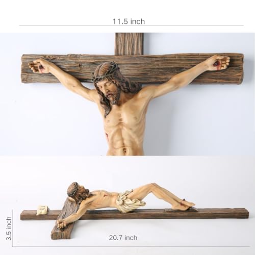 Large Catholic Wall Cross with Jesus Statue - 20.75 Inch Religious Decor, Realistic Finish