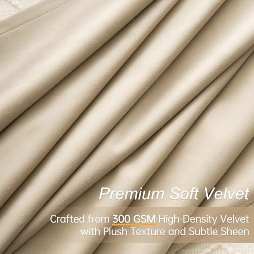 Beige Velvet Curtains 52W x 84L Set of 2 - Modern Neutrals for Bedroom & Living Room