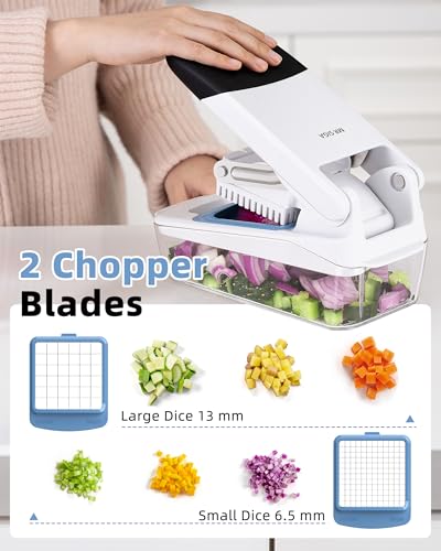 Vegetable Chopper with Container - Manual Onion Fruit Cutter, Rust-Resistant Blades