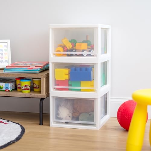 3 Pack Stackable Plastic Storage Drawers - 14 Qt. White Dorm & Home Organization