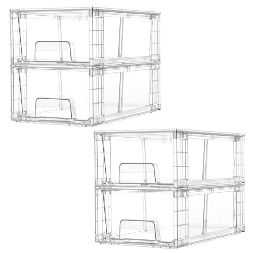 Vtopmart 4 Pack Stackable Clear Drawer with Dividers - 4.4"H Refrigerator & Kitchen Organizer