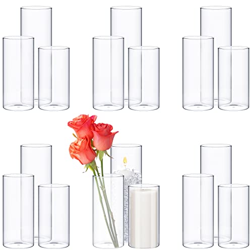 18-Piece Glass Cylinder Vases Set - 6, 8, 10 Inch Tall, 3.4 Inch Diameter Bulk Wedding Decor