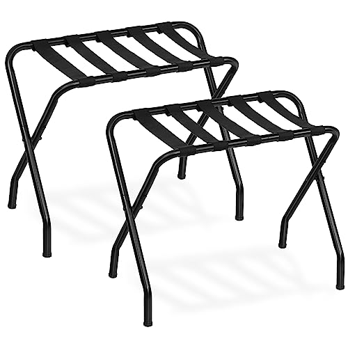 HOOBRO Black Foldable Luggage Rack Set of 2 - Metal Suitcase Stand for Travel & Storage