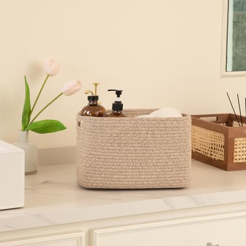 OIAHOMY 4 Pack Brown Cotton Rope Storage Baskets - 12.7x9x7.8 Inch Cube Organizers