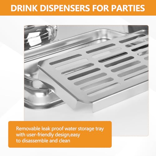 Carivia 4.2 Gallon Stainless Steel Dual-Head Drink Dispenser with Stand, Hot & Cold Beverage Dispenser for Parties & Buffets