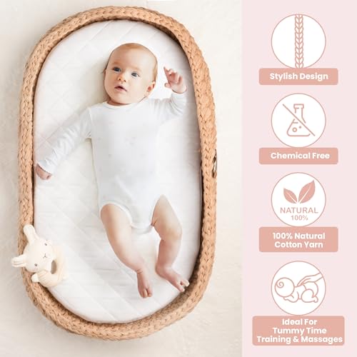 Baby Changing Basket Set with Soft Mattress & Waterproof Cover - Handmade Boho Moses Basket for Newborns