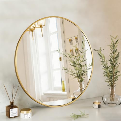 24 Inch Round Bathroom Mirror - Wall Mount Vanity Mirror with Tempered Glass