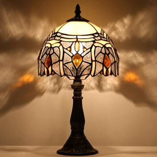 Tiffany Stained Glass Bedside Table Lamp 14.5-inch Accent Light with Antique Bronze Base