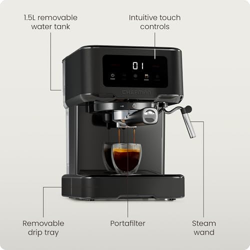 Chefman Espresso Machine with 15-Bar Pump & Steam Wand, Compact Coffee Maker