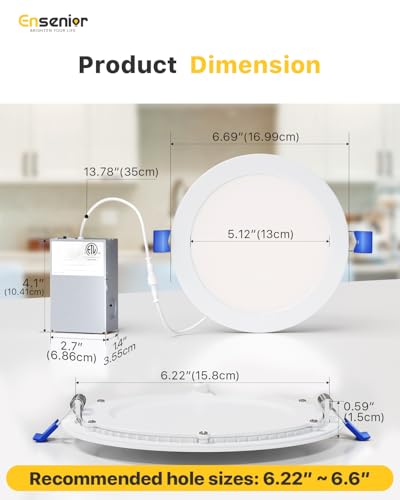 Ensenior 6 Inch LED Recessed Light 20 Pack, Dimmable Canless Wafer with 5CCT