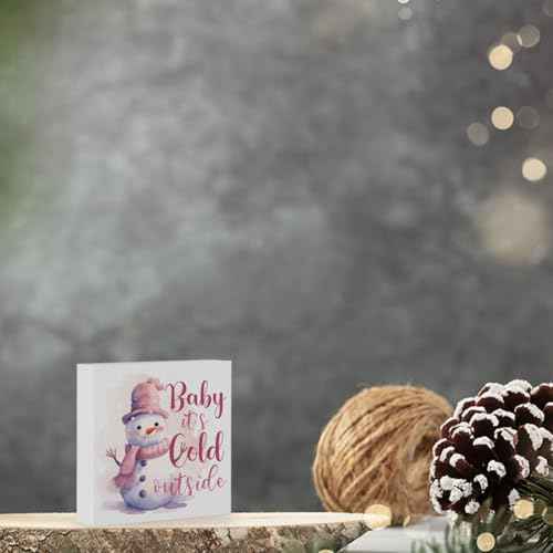 Baby It's Cold Outside Pink Winter Decor - Snowman Decor, Winter Christmas Sign, 5 x 5 Inches