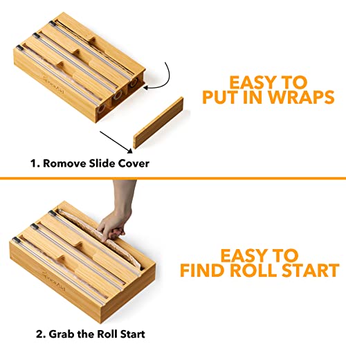 SpaceAid WrapNeat 3-in-1 Wrap Organizer with Cutter & Labels - Natural, 3 Slots, 12" Roll