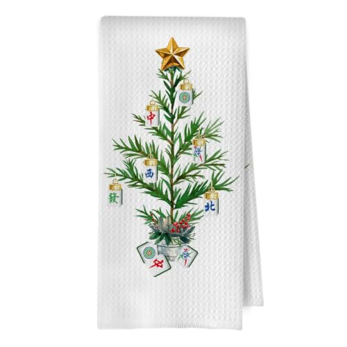 BlissfulAbon Christmas Mahjong-05 Waffle Dish Towels, 16x24 In, Kitchen Hand Towel Decor