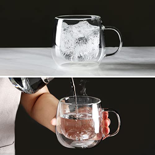 CNGLASS 16oz Double Walled Glass Coffee Mugs 4-Pack - Clear Insulated Latte Cups